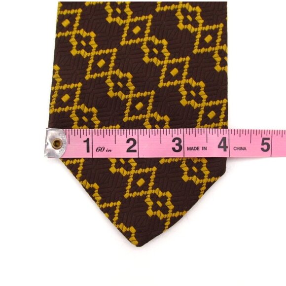 Vintage 70s Resisto Wide Necktie Brown Yellow Retro Geometric 54x4" Made in USA - Picture 8 of 9